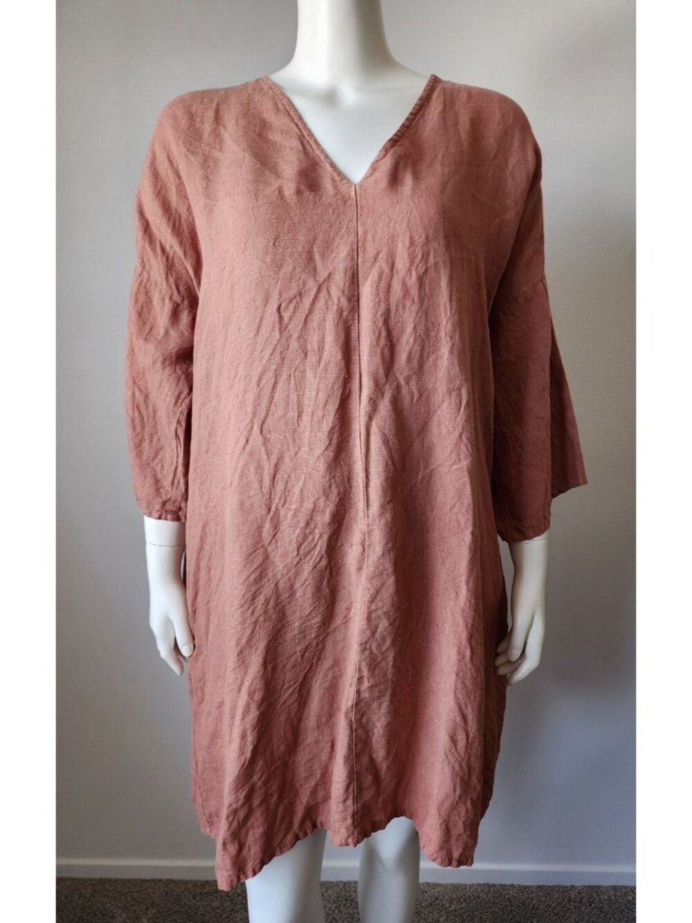 Bryn Walker Teagan burnt orange 100% linen shirt dress L